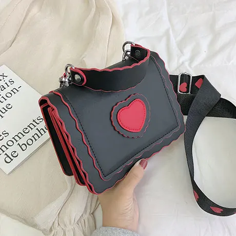 Милая женская портативная квадратная сумка с клапаном, новинка, качественная женская дизайнерская сумка из искусственной кожи, милая сумка через плечо - Цвет: Черный