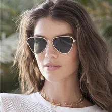 Retro kedi gözü güneş gözlüğü kadın 2020 kadın marka kadın güneş gözlüğü Vintage Metal çerçeve ayna bayanlar Shades trend üçgen