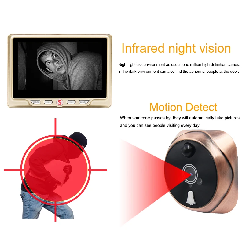 Saful 4,3 'lcd дверной глазок, камера с ПИР, детектор движения, видео запись, камера, ИК Ночное Видение, цифровая дверная камера