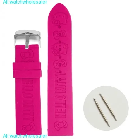 24mm Magenta Cartoon Cat Silicone Jelly Rubber Lady Watch Band WB1085J24JB