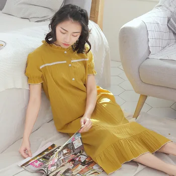 

Clearance Sale Summer Short-Sleeved Cotton Skirt Women Sexy Sleepwear Long Nightgown Fresh Sweet Court Night Dress Sleep Wear