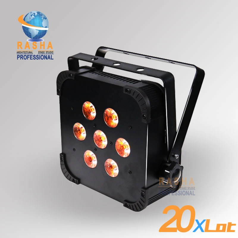 

20pcs/LOT Rasha Quad V7 4in1 RGBW/RGBA Non Wireless LED Flat Par Light DMX LED Slim Par Light For DJ Club Wedding DMX Stage