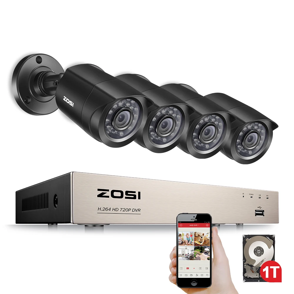 

ZOSI 8CH 720P CCTV System with 1TB HDD 4IN1 1080N DVR 720P Waterproof IR Outdoor CCTV Security Cameras Home Surveillance Kit