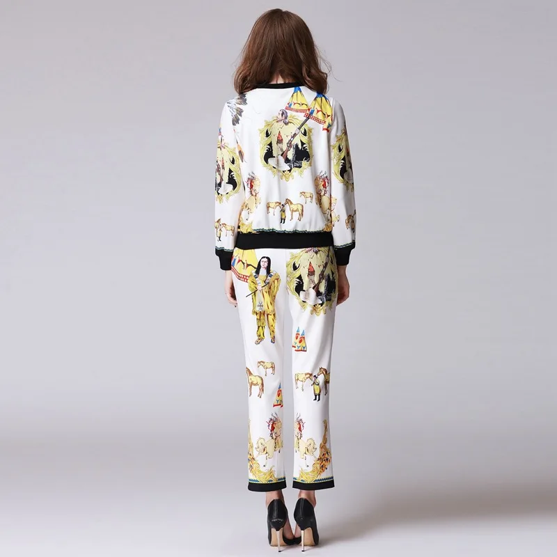 Ensemble Manches Européen Longues Printemps De Et Femmes À 2018 D'impression Veste Multi D'été Américain Mode Pantalon 6dnvPxwxS