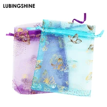 50 шт./лот,, 9*12 см, Рождественская, свадебная, вуаль, Подарочная сумка, Бабочка, органза, сумка для упаковки ювелирных изделий, шнурок, мешочек, украшение