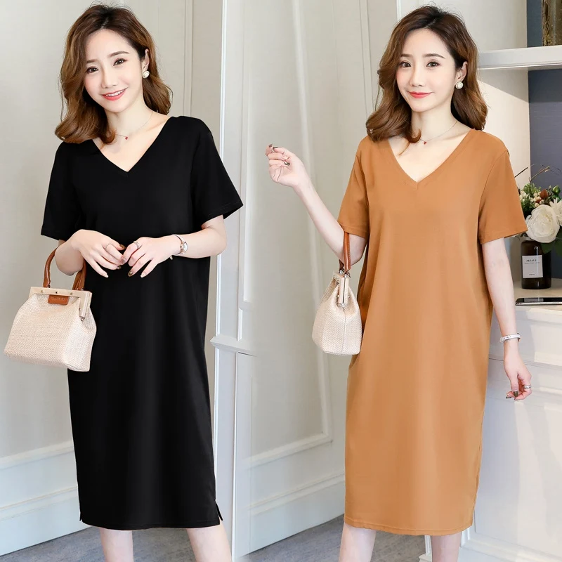 

2019 new cotton modal loose fashion V-neck halter large size maternity dress pregnancy skirt