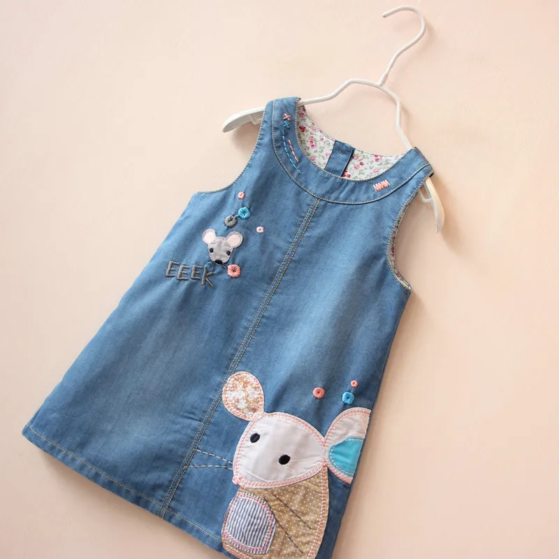 Джинсовое платье-майка для девочек джинсовый комбинезон с милой мышкой для маленьких девочек платье без рукавов От 2 до 6 лет