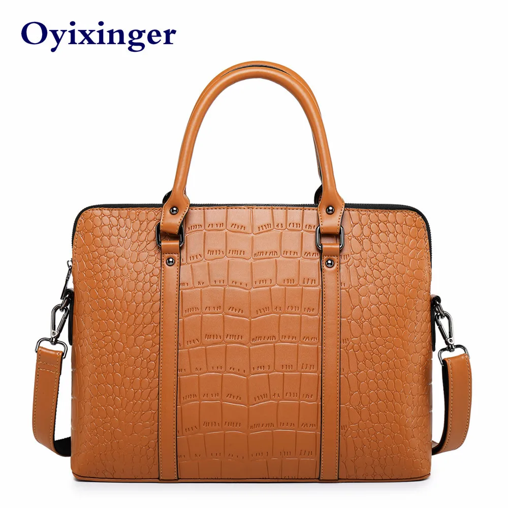 Orange Briefcase Модный женский портфель для ноутбука, Офисная сумка на плечо для женщин, А4 файл, посылка, Дамский кожаный деловой портфель, s сумки - Цвет: Orange Briefcase