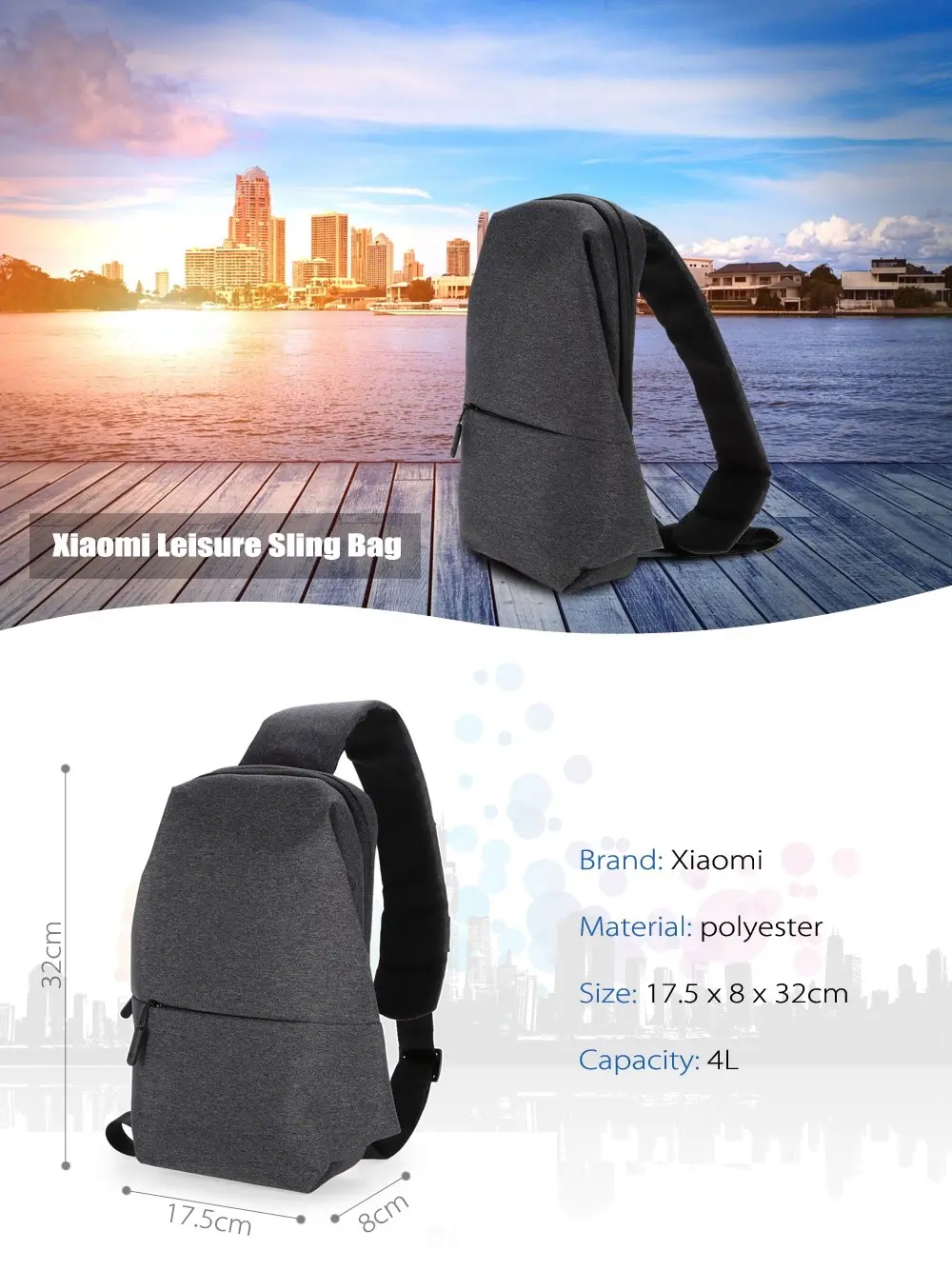 Original Xiaomi 4L Polyester Sling Bag for Leisure Sports