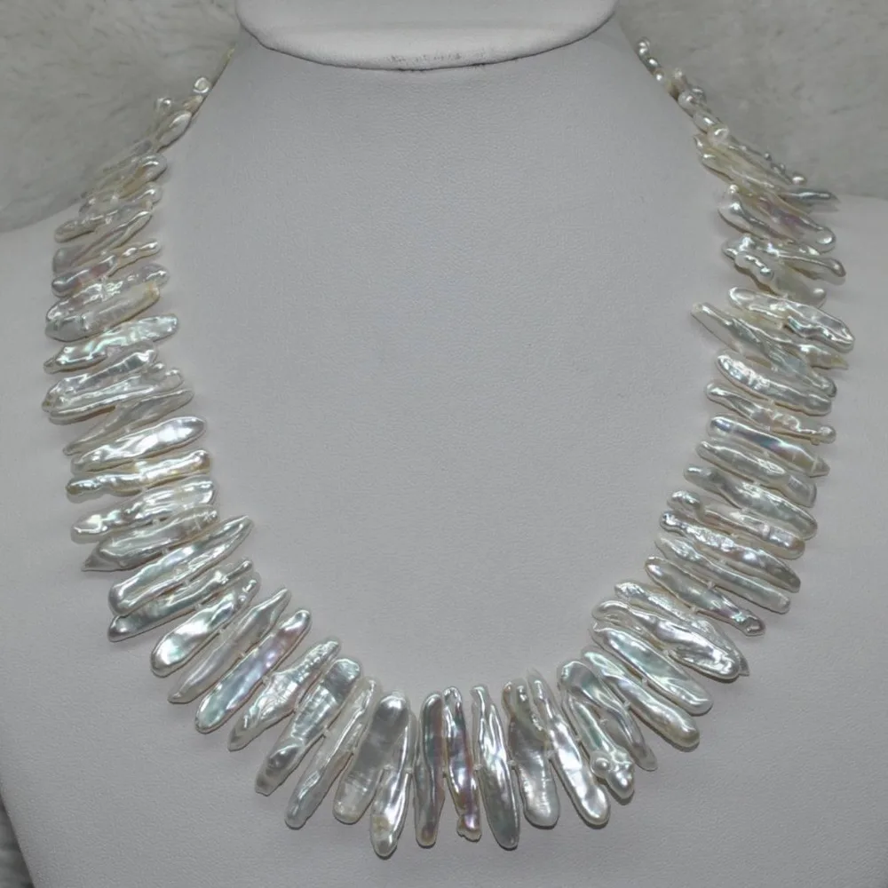 

Free Shipping 003521 GORGEOUS Natural Rare white 17mm Keshi toothpick Pearl Necklace