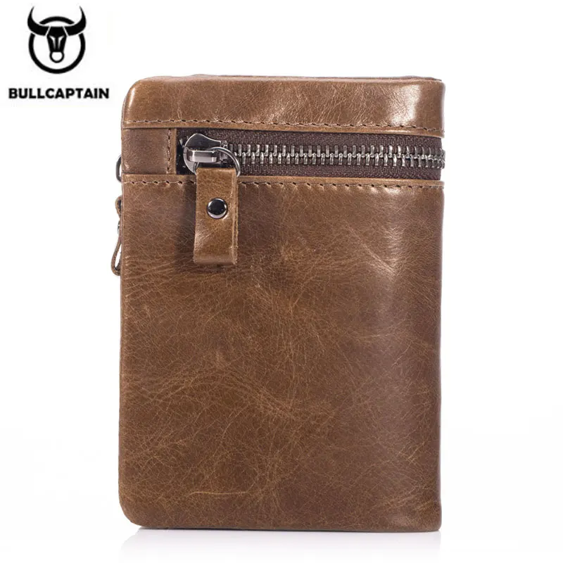 Bullcaptain Cow Genuine Leather Casual Men Short Wallet Coin Pocket Trifold Zipper Male Money Purse Credit Card Holder JYB011 6