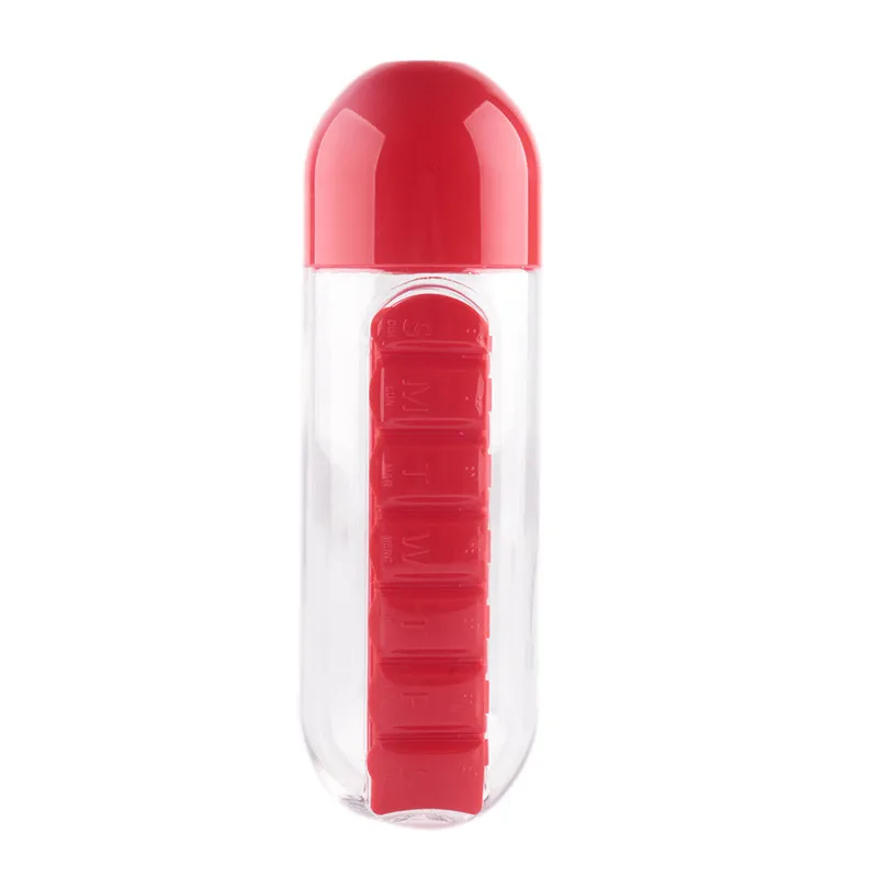 600 мл Спортивная бутылка для воды Bpa бесплатно тритановый пластиковый Garrafa удобный с ежедневной коробкой для таблеток органайзер для туристического похода - Цвет: Red