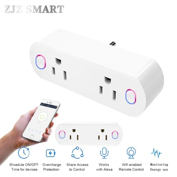 

WiFi Smart Socket Alexa/Google Universal Intellige Output Smart Home US Standard Dual Outlet Wall Switch Plug With Energy Time
