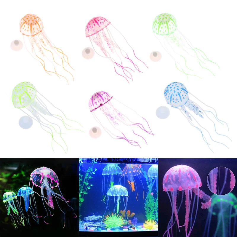 1PC Silicone Fish Simulation Artificial Jellyfish Glowing Ornaments Fish Tank Aquarium Decoration odorless Aquarium Accessories 3