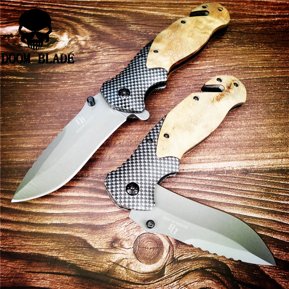 

206mm Quick Open Knives 57HRC Wood Folding Knife (5CR15MOV Steel) Survival Folding Knife Multi-purpose Tactical Knife