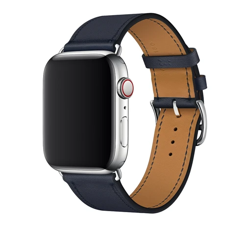 Bleu Indigo Хохлатая один тур кожаный ремешок для наручных часов Apple Watch, версии 5 4 44 мм 40 мм браслет наручных часов iwatch серии 3/2/1, 42 мм, 38 мм, версия кабели зарядных устройств с поясом - Цвет ремешка: Bleu Indigo