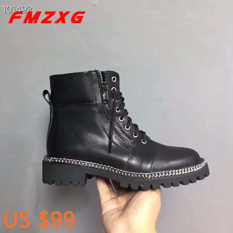 Flats Platform Women Boots Female Winter Boots Fashion Quality Motorcycle Designer Boots Woman Booties Black Leather Ankle Boots