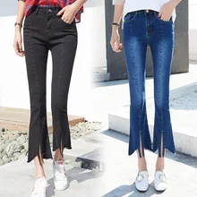 Весна лето стрейч Лоскутные джинсы для женщин обтягивающие несимметричные заплатки кисточкой Высокая талия расклешенные джинсы плюс размер