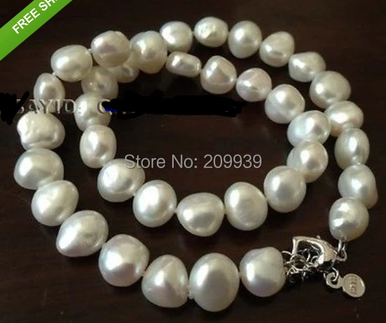 

huij 002550 Natural Luster 11-12mm Baroque real pearl necklace free shipping