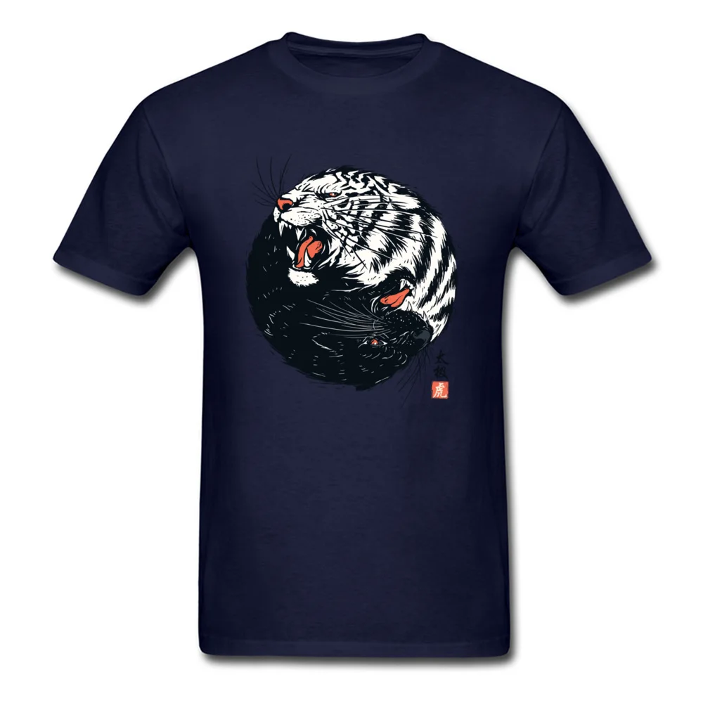Taichi Tiger Print Summer Fall Cotton Fabric Crew Neck Men's Tops & Tees Cool Tee Shirts Oversized Short Sleeve T Shirts Taichi Tiger navy
