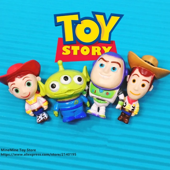 DISNEY Toy Story 3 Buzz Lightyear Woody Jessie 4pcs/set 3cm Q Version PVC Action Figures Dolls Kids Toys model for Children gift | Игрушки и