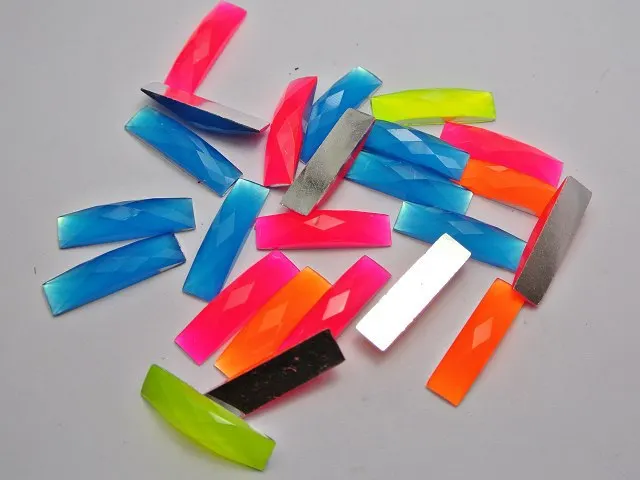 

50 Mixed Neon Color Flatback Acrylic Rectangle Rhinestone Gems 7X26mm No Hole