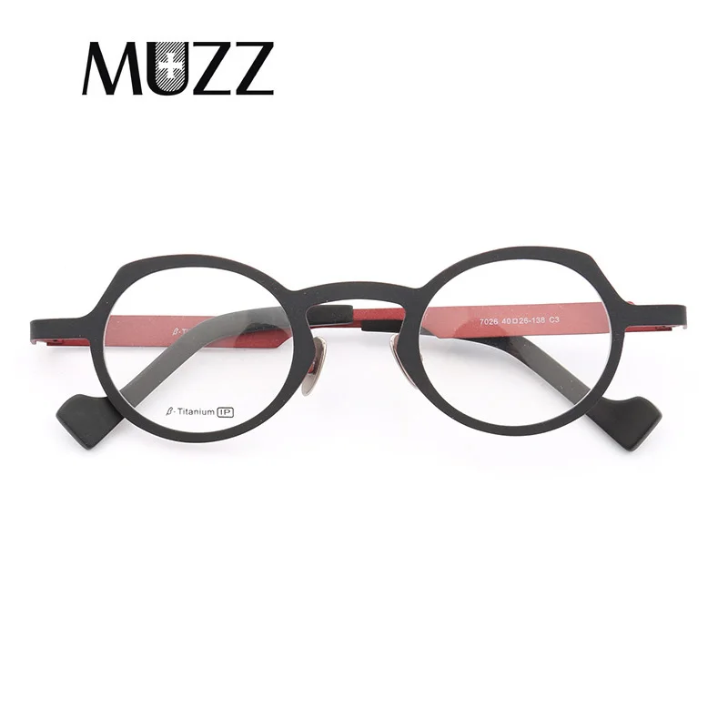 

MUZZ Super light Pure titanium frames eyeglasses men Optical Irregular small round full rim Frame myopia Prescription Clear Len