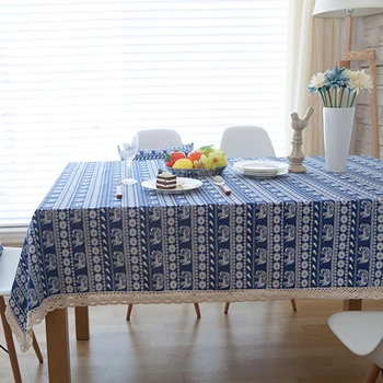 

pure linen table cloth coffee tea table cloth blue elephant animal home hotel europe american modern style deal free shipment
