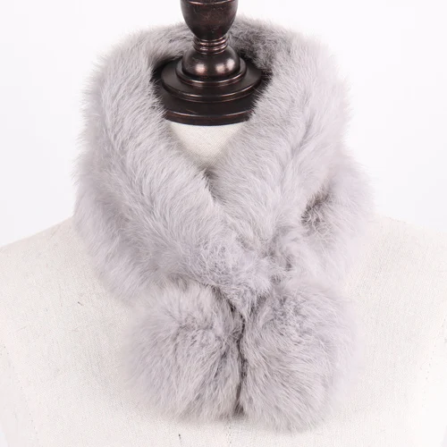 New Lady Real Natural Rabbit Fur Scarf Women Winter Fashion Knitted Rabbit Fur Muffler Natural Soft Warm Real Rabbit Fur Scarves - Цвет: light grey