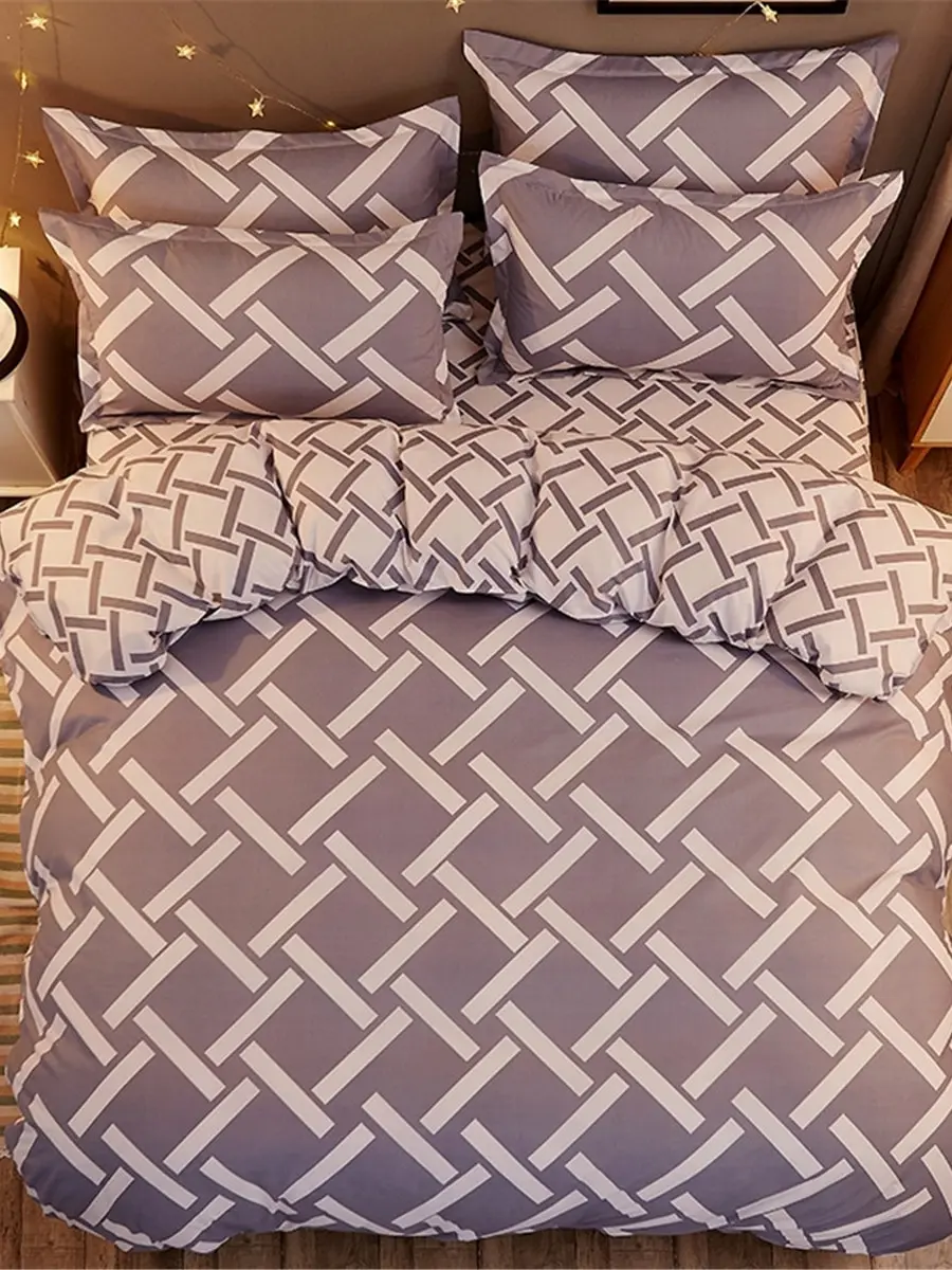 

4Pcs Simple Duvet Cover Set All Match Geometry Household Bedclothes Double Softness Dorm Bedding
