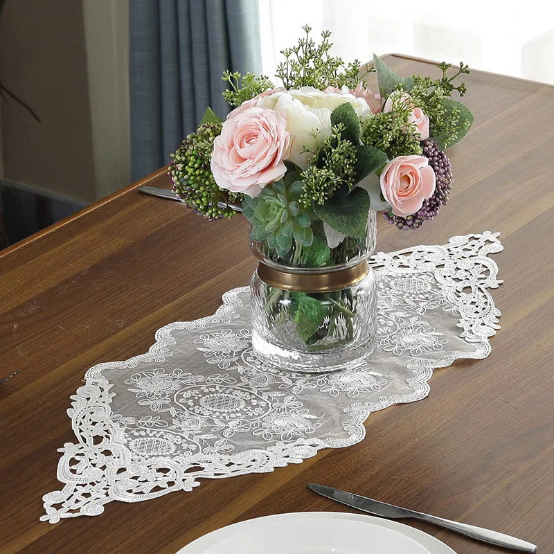 Embroidered Lace Table Runner TV Bench Stand End Table Cover Decoration 30cm x 70 90 120 150 180 210 250 280cm White Champagne Embroidered Lace Table Runner TV Bench Stand End Table Cover Decoration 30cm x 70 90 120 150 180 210 250 280cm White Champagne