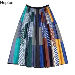 Neploe/лето 2019, Новое поступление, Женская юбка, шикарная драпированная Нижняя Милая Полосатая юбка в горошек, длина до середины икры, высокая