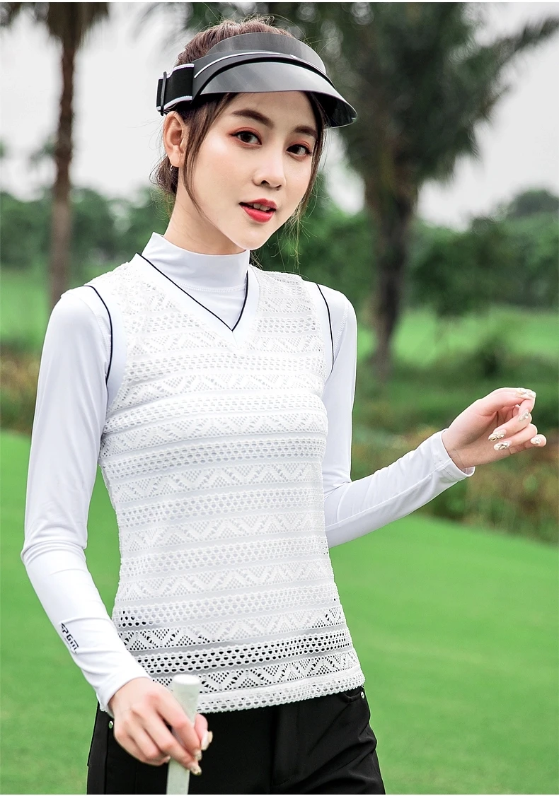 PGM Новая женская спортивная одежда для гольфа летняя куртка без рукавов жилет с v-образным вырезом женский дышащий полый кружевной жилет