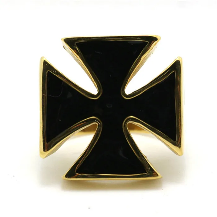 1pc Mens Boys 316L Stainless New Black Cross Gloden Ring Factory Price | Украшения и аксессуары