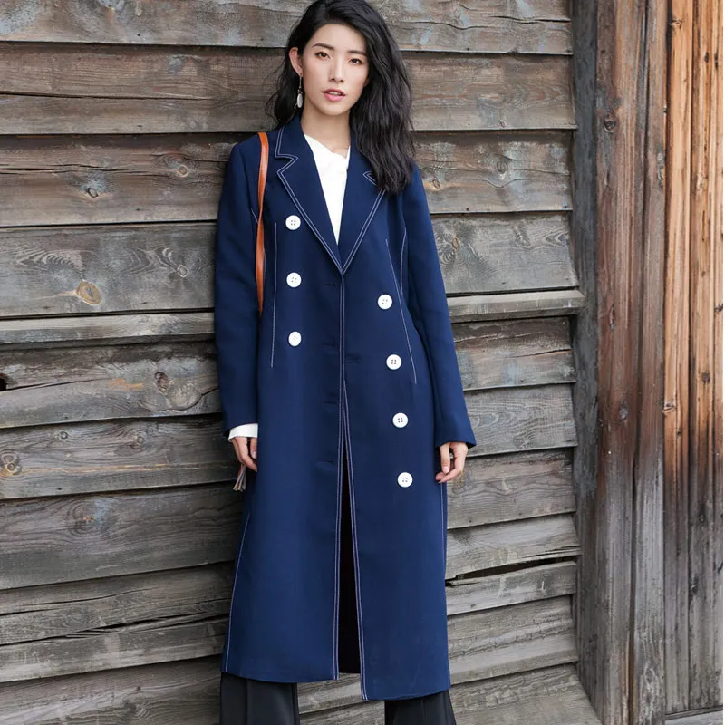 

BringBring 2017 Spring Autumn Long Trench Coat for Women Double Breasted Slim Women Fashion Turn-Down Trench Outwear Coat 1803