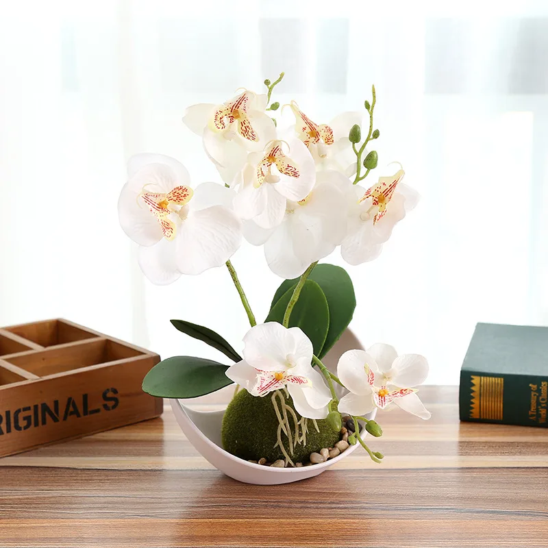Креативный искусственный фаленопсис, бонсай, Шелковая бабочка, Орхидея, декоративные горшки, декоративные цветы, набор для дома