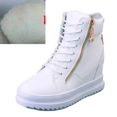 SWYIVY/женские кроссовки; белая парусиновая обувь с высоким берцем; кроссовки на танкетке; женские кроссовки; сезон зима-лето; женская обувь на танкетке - Цвет: White fur