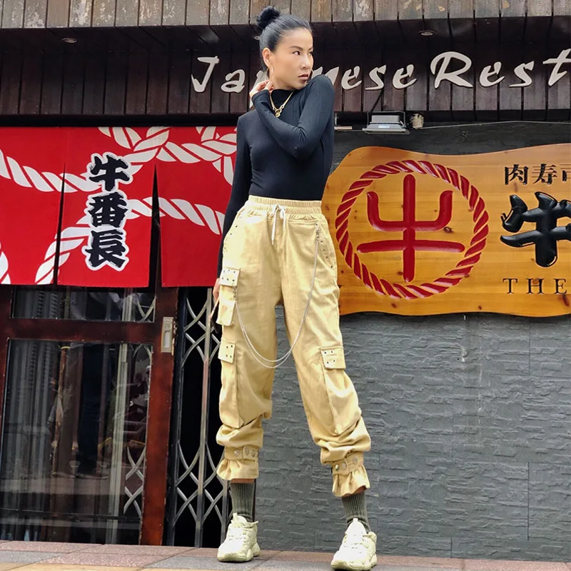 Pana Bolsillos Mucho Caqui Mujer Militar Patchwork Color Tiempo Pantalones Capris Las Carga 2019 De Mujeres Elástica Cakucool black Durante Pantalon Khaki Nuevo Cintura OZT668