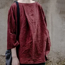 Новая весенняя свободная футболка с рукавом «летучая мышь», три четверти, хлопковая льняная футболка, высокое качество, повседневная женская летняя большая футболка