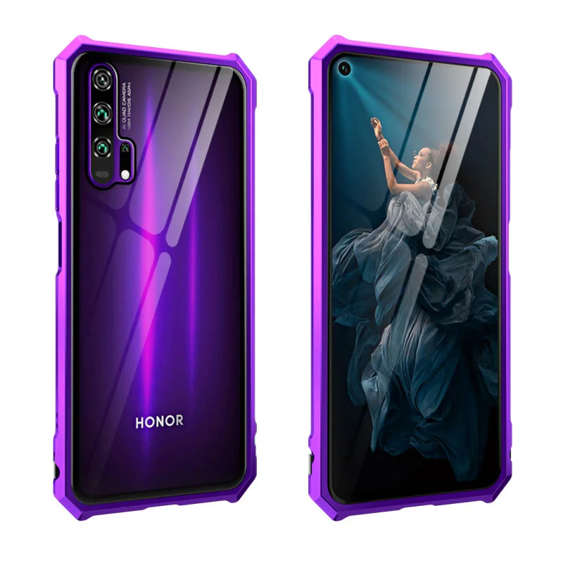 Роскошный алюминиевый бампер для honor 20 Pro, чехол с металлической рамкой, задняя крышка из закаленного стекла, Гибридный чехол для huawei honor 20Lite 20i чехол, тонкий - Цвет: purple