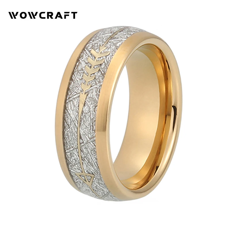 New Arrival Fashion Tungsten Luxury Jewelry Gold Band Engagement Gifts for Men Women Meteorite Arrow Inlay Wedding Rings Couple Fashion Jewelry