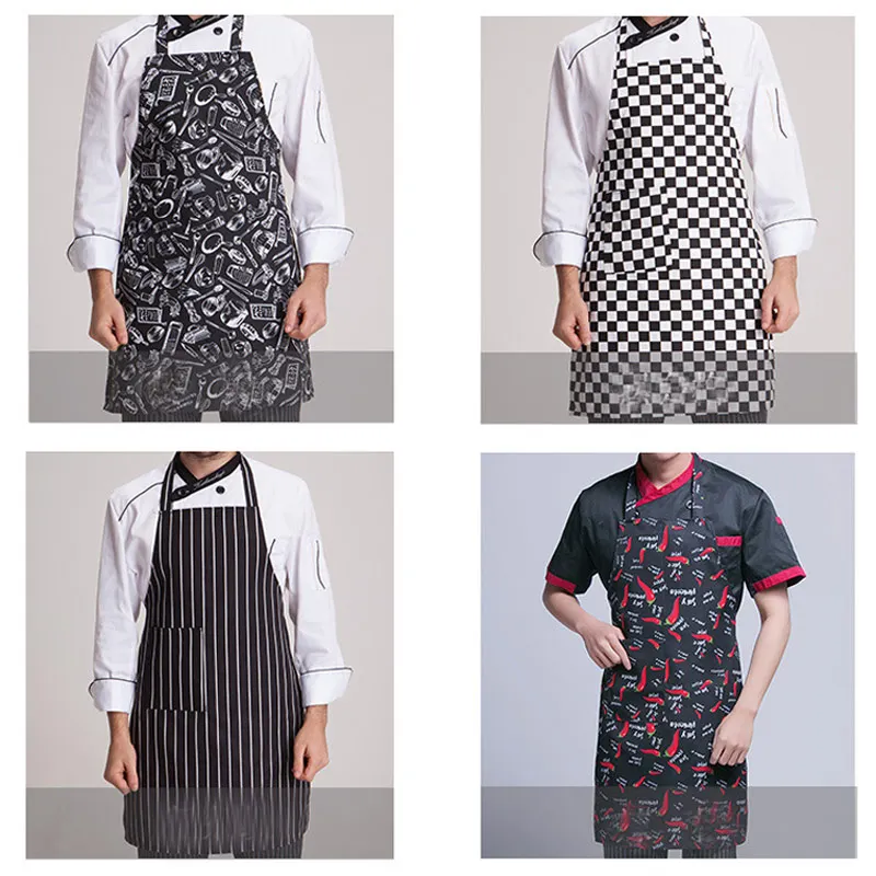 Взрослый мужской черный полосатый фартук с нагрудником шеф повар официант Кухня