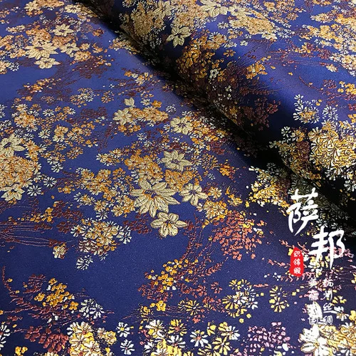 navy blue Красные золотые цветы, атласная ткань, имитирующая шелковую парчовая ткань, дамасский жаккард, одежда, обивка костюма, мебель tissu 72*50 см - Цвет: navy blue