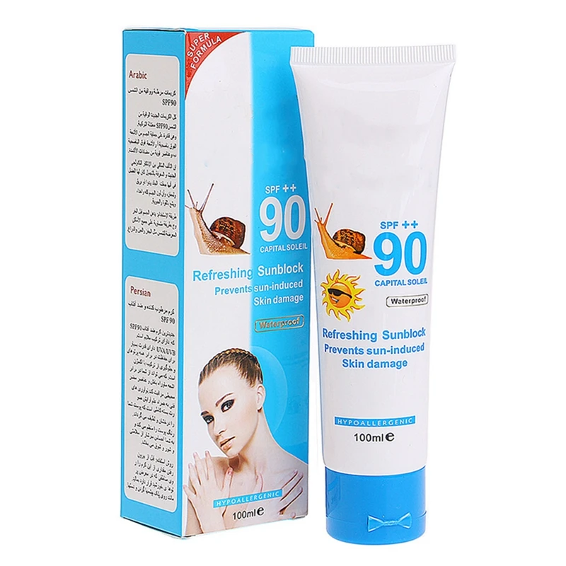 

100ml SPF 90+ Snail Sunscreen for Moisturizing Repair Whitening Cream Face Body UV Isolation Lasting Makeup