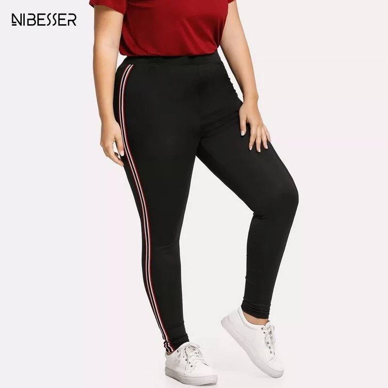 

NIBESSER 2019 Women Leggings Side Striped Fitness Big Size Legging Sport Workout Jogging Elastic Slim Pants Plus Size 4XL 5XL