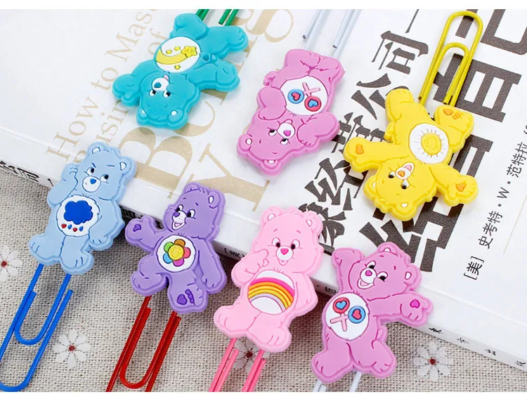 1 шт. рисунки из мультфильма ПВХ Care Bears Rainbow Закладка "медведь" Бумага зажимы Студенческая Канцелярия клипса для заметок, игрушка для детей, хороший подарок