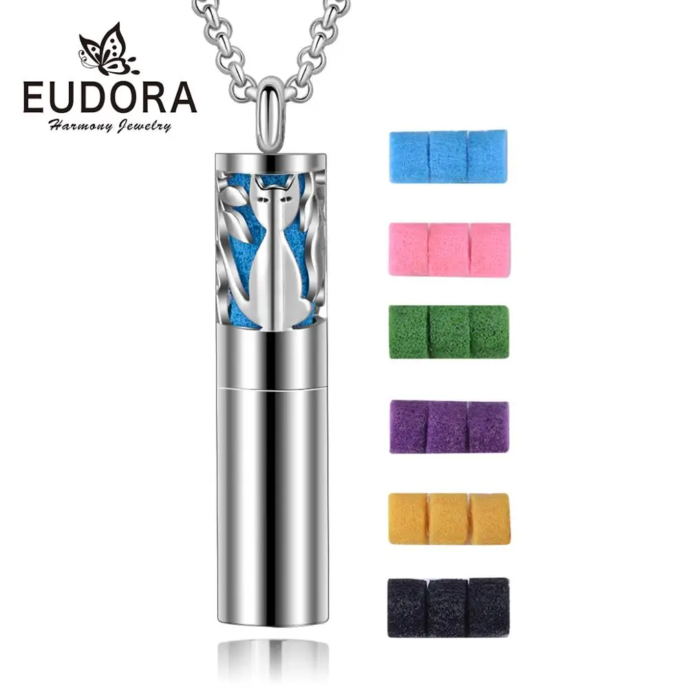 24 inch chain EUDORA, подвеска в виде бутылочки парфюма из нержавеющей стали, ожерелье-диффузор, медальон, ожерелье для влюбленных, 6 цветов, подушечки для женщин Z134 - Окраска металла: 24 inch chain