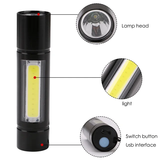Sanyi COB LED Tactical Flashlight 3 Modes Camping Lanterna Waterproof In Life Portable Lamp USB Charging Torch With Storage Box
