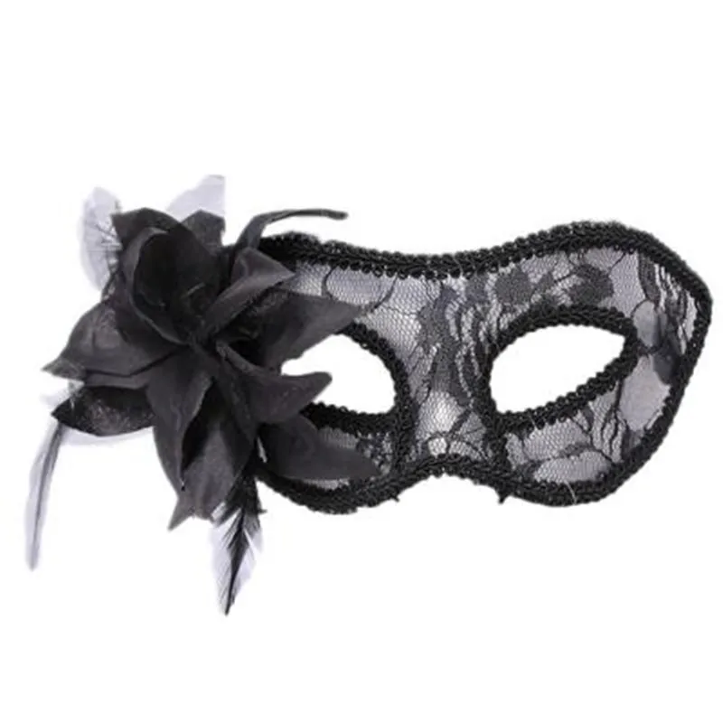 black Кружева маски для хеллоуина Бал-маскарад в венецианском вечерние Eye Mask Feather кружева Карнавальная Фантазия платье костюмы карнавальные маски - Цвет: black