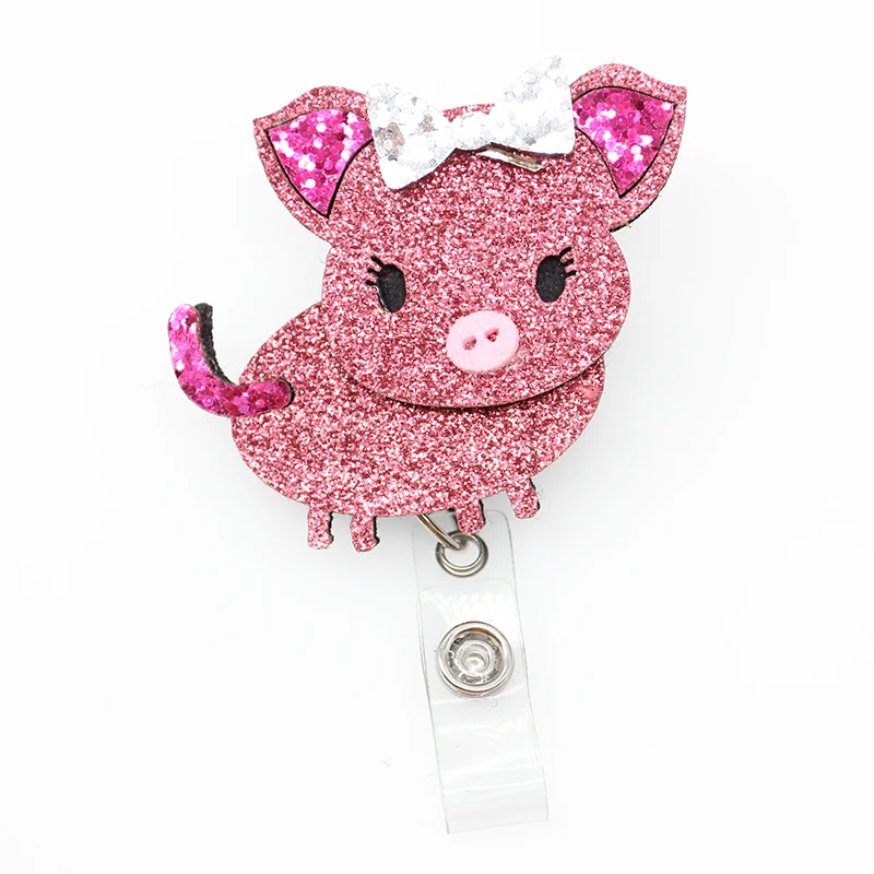

felt Cute Cartoon pink pig Retractable ID Name Card Badge Holder Reel with Swivel Alligator Clip